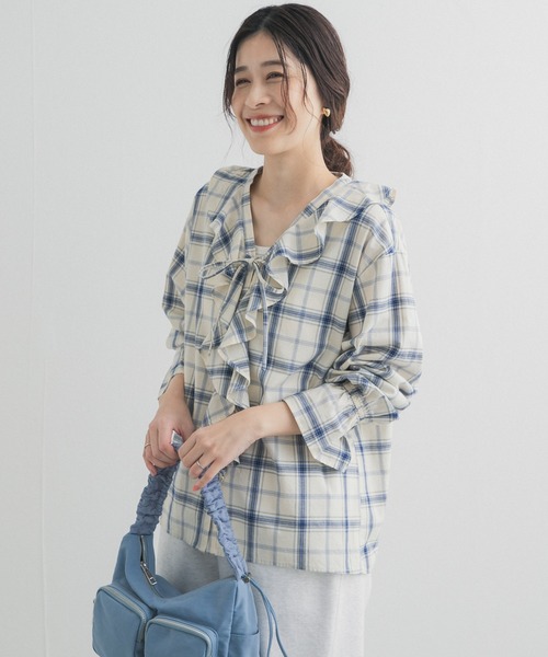 URBAN RESEARCH DOORS(アーバンリサーチドアーズ)の「チェックフリルブラウス(シャツ/ブラウス・レディース・ブルー系その他/ブラック系その他・FREE)」の8枚目の写真