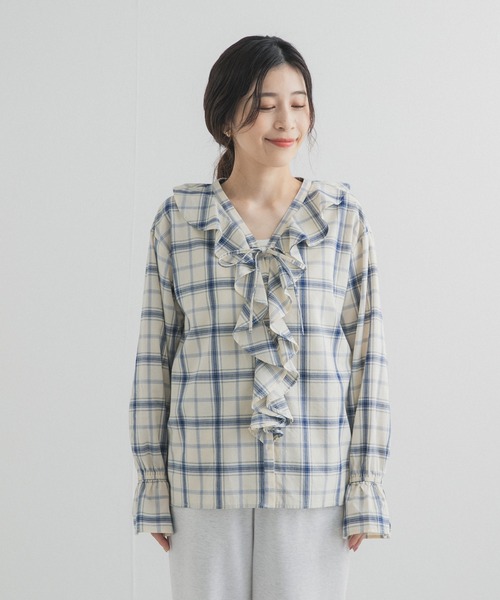 URBAN RESEARCH DOORS(アーバンリサーチドアーズ)の「チェックフリルブラウス(シャツ/ブラウス・レディース・ブルー系その他/ブラック系その他・FREE)」の10枚目の写真