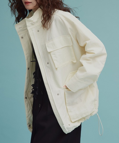W:Huku(フーク)の「【W:Huku / 撥水 ワッシャーナイロン】スタンドカラー ジャケット / Washer Nylon Stand Collar Jacket(ブルゾン・レディース・アイボリー/ブラック系その他/ブルーグレー・FREE)」の3枚目の写真