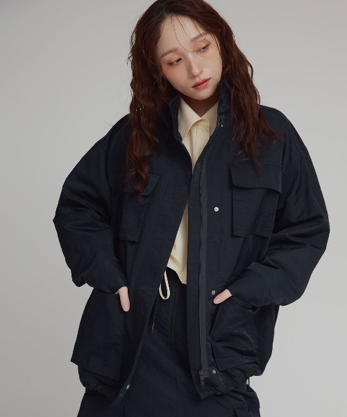W:Huku(フーク)の「【W:Huku / 撥水 ワッシャーナイロン】スタンドカラー ジャケット / Washer Nylon Stand Collar Jacket(ブルゾン・レディース・アイボリー/ブラック系その他/ブルーグレー・FREE)」の2枚目の写真