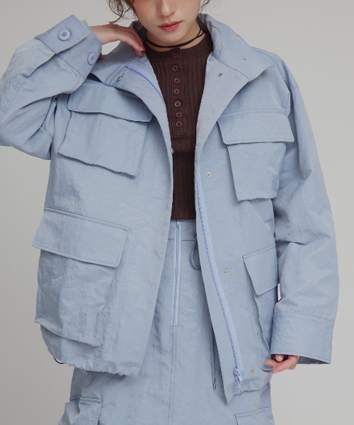 W:Huku(フーク)の「【W:Huku / 撥水 ワッシャーナイロン】スタンドカラー ジャケット / Washer Nylon Stand Collar Jacket(ブルゾン・レディース・アイボリー/ブラック系その他/ブルーグレー・FREE)」の11枚目の写真