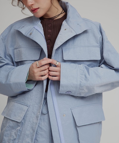 W:Huku(フーク)の「【W:Huku / 撥水 ワッシャーナイロン】スタンドカラー ジャケット / Washer Nylon Stand Collar Jacket(ブルゾン・レディース・アイボリー/ブラック系その他/ブルーグレー・FREE)」の17枚目の写真