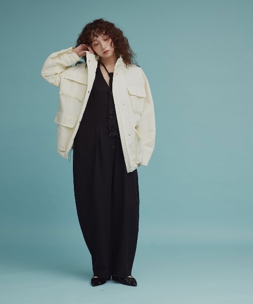 W:Huku(フーク)の「【W:Huku / 撥水 ワッシャーナイロン】スタンドカラー ジャケット / Washer Nylon Stand Collar Jacket(ブルゾン・レディース・アイボリー/ブラック系その他/ブルーグレー・FREE)」の5枚目の写真