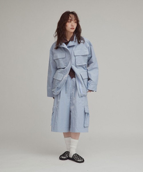 W:Huku(フーク)の「【W:Huku / 撥水 ワッシャーナイロン】スタンドカラー ジャケット / Washer Nylon Stand Collar Jacket(ブルゾン・レディース・アイボリー/ブラック系その他/ブルーグレー・FREE)」の7枚目の写真