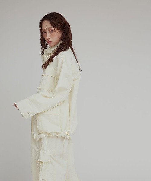 W:Huku(フーク)の「【W:Huku / 撥水 ワッシャーナイロン】スタンドカラー ジャケット / Washer Nylon Stand Collar Jacket(ブルゾン・レディース・アイボリー/ブラック系その他/ブルーグレー・FREE)」の8枚目の写真