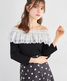 2WAYドットフリル付きリブカットプルオーバー