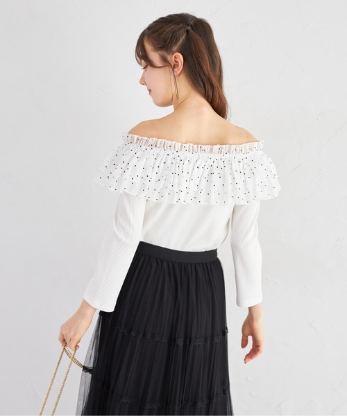 tocco closet(トッコ クローゼット)の「2WAYドットフリル付きリブカットプルオーバー(Tシャツ/カットソー・レディース・オフホワイト/ブラック・M)」の8枚目の写真