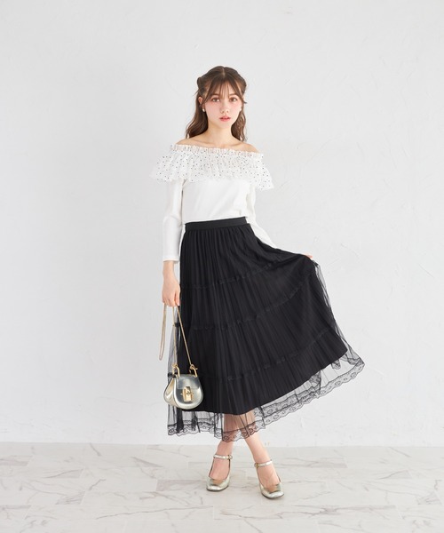 tocco closet(トッコ クローゼット)の「2WAYドットフリル付きリブカットプルオーバー(Tシャツ/カットソー・レディース・オフホワイト/ブラック・M)」の3枚目の写真