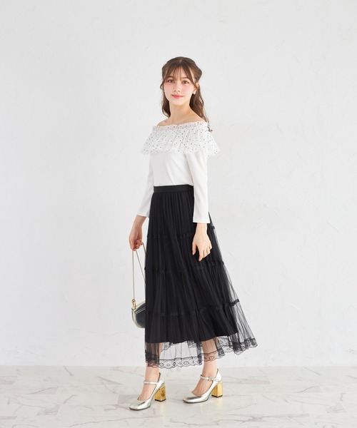 tocco closet(トッコ クローゼット)の「2WAYドットフリル付きリブカットプルオーバー(Tシャツ/カットソー・レディース・オフホワイト/ブラック・M)」の4枚目の写真