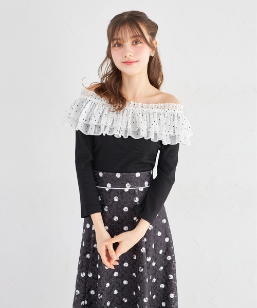 tocco closet(トッコ クローゼット)の「2WAYドットフリル付きリブカットプルオーバー(Tシャツ/カットソー・レディース・オフホワイト/ブラック・M)」の10枚目の写真