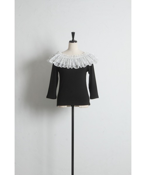 tocco closet(トッコ クローゼット)の「2WAYドットフリル付きリブカットプルオーバー(Tシャツ/カットソー・レディース・オフホワイト/ブラック・M)」の14枚目の写真