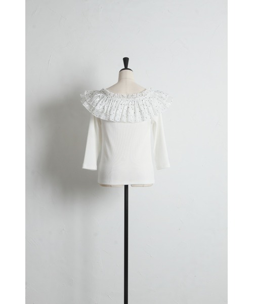 tocco closet(トッコ クローゼット)の「2WAYドットフリル付きリブカットプルオーバー(Tシャツ/カットソー・レディース・オフホワイト/ブラック・M)」の17枚目の写真