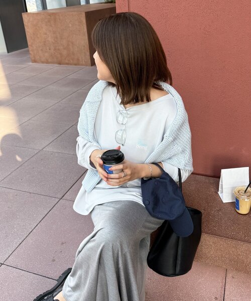 DouDou（ドゥドゥ）の「【インフルエンサーSAKURA企画】ミニダンボールロゴロンTEE（Tシャツ/カットソー・レディース・ライトグレー/オフホワイト/ネイビー・FREE）」の19枚目の写真