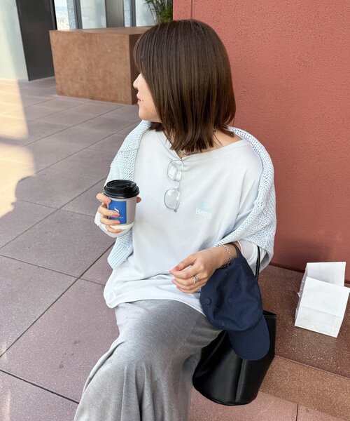 DouDou（ドゥドゥ）の「【インフルエンサーSAKURA企画】ミニダンボールロゴロンTEE（Tシャツ/カットソー・レディース・ライトグレー/オフホワイト/ネイビー・FREE）」の20枚目の写真