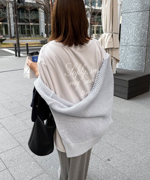 DouDou（ドゥドゥ）の「【インフルエンサーSAKURA企画】ミニダンボールロゴロンTEE（Tシャツ/カットソー・レディース・ライトグレー/オフホワイト/ネイビー・FREE）」の21枚目の写真