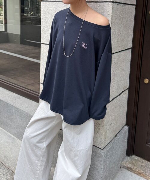 DouDou（ドゥドゥ）の「【インフルエンサーSAKURA企画】ミニダンボールロゴロンTEE（Tシャツ/カットソー・レディース・ライトグレー/オフホワイト/ネイビー・FREE）」の6枚目の写真