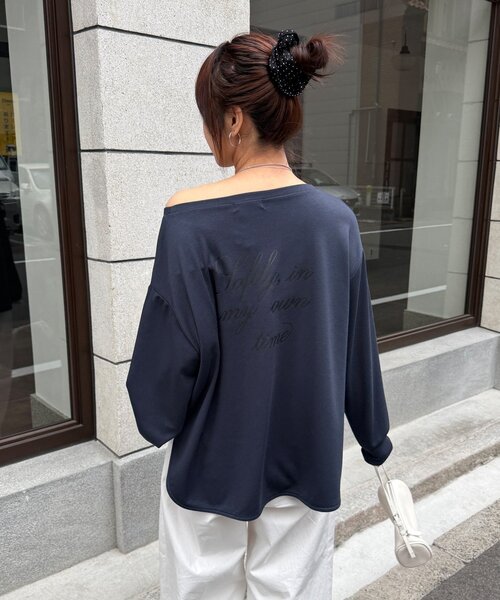 DouDou（ドゥドゥ）の「【インフルエンサーSAKURA企画】ミニダンボールロゴロンTEE（Tシャツ/カットソー・レディース・ライトグレー/オフホワイト/ネイビー・FREE）」の7枚目の写真