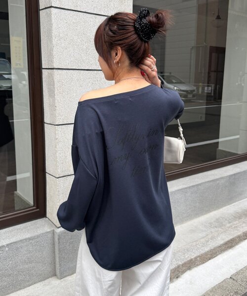 DouDou（ドゥドゥ）の「【インフルエンサーSAKURA企画】ミニダンボールロゴロンTEE（Tシャツ/カットソー・レディース・ライトグレー/オフホワイト/ネイビー・FREE）」の8枚目の写真