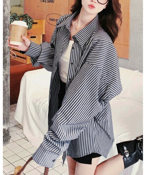 inst.ALL（インストール）の「配色カフスストライプシャツ（シャツ/ブラウス・レディース・グレー・M）」の2枚目の写真