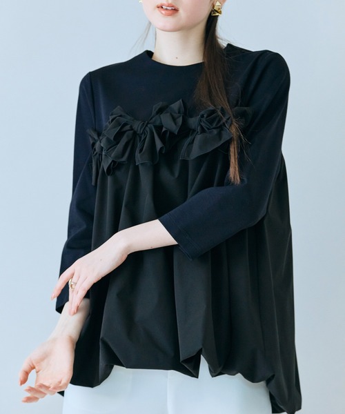 Audie a Muses(オーディアミューズ)の「リボンモチーフ付き異素材カットソー(Tシャツ/カットソー・レディース・ブラック/オフホワイト・38/42)」の16枚目の写真