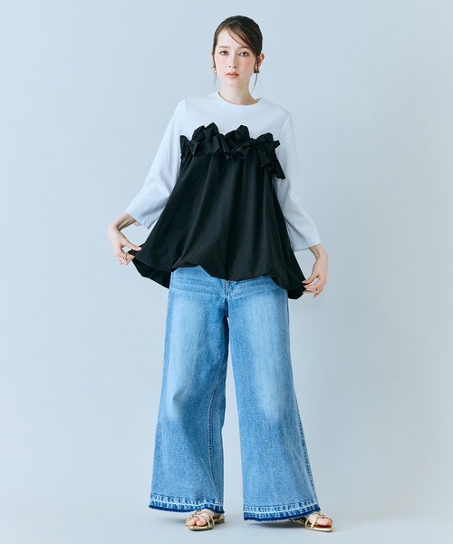 Audie a Muses(オーディアミューズ)の「リボンモチーフ付き異素材カットソー(Tシャツ/カットソー・レディース・ブラック/オフホワイト・38/42)」の5枚目の写真