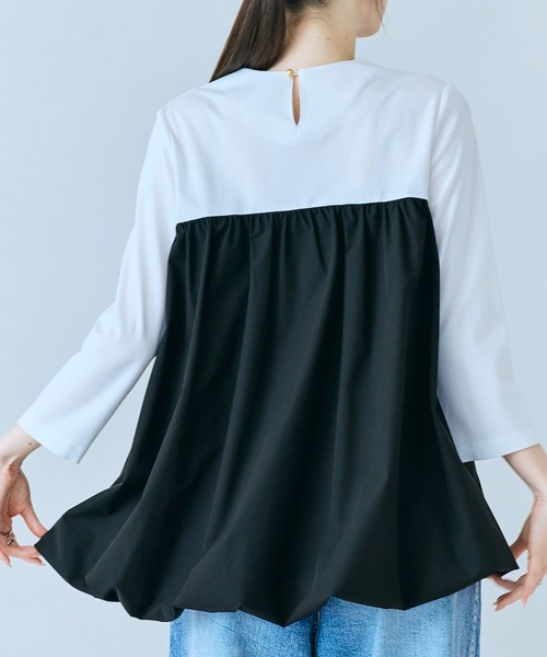 Audie a Muses(オーディアミューズ)の「リボンモチーフ付き異素材カットソー(Tシャツ/カットソー・レディース・ブラック/オフホワイト・38/42)」の8枚目の写真