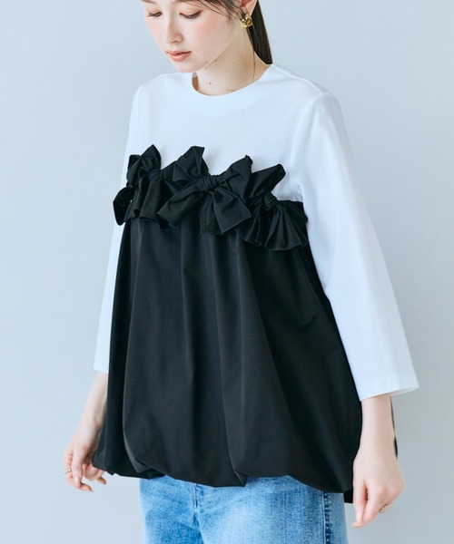 Audie a Muses(オーディアミューズ)の「リボンモチーフ付き異素材カットソー(Tシャツ/カットソー・レディース・ブラック/オフホワイト・38/42)」の10枚目の写真