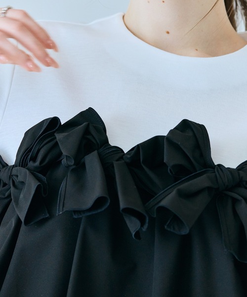 Audie a Muses(オーディアミューズ)の「リボンモチーフ付き異素材カットソー(Tシャツ/カットソー・レディース・ブラック/オフホワイト・38/42)」の14枚目の写真