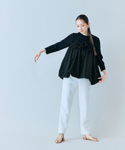 Audie a Muses(オーディアミューズ)の「リボンモチーフ付き異素材カットソー(Tシャツ/カットソー・レディース・ブラック/オフホワイト・38/42)」の22枚目の写真