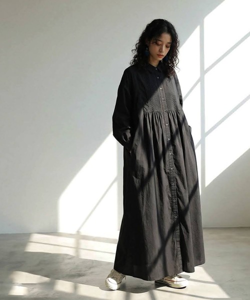 antiqua(アンティカ)の「インド綿 ロングシャツ ワンピース(シャツワンピース・レディース・ホワイト/ブラック・R/P)」の8枚目の写真