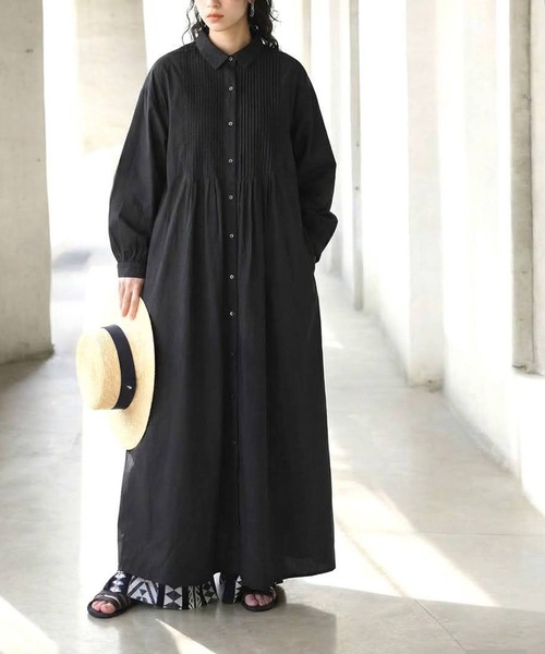antiqua(アンティカ)の「インド綿 ロングシャツ ワンピース(シャツワンピース・レディース・ホワイト/ブラック・R/P)」の9枚目の写真