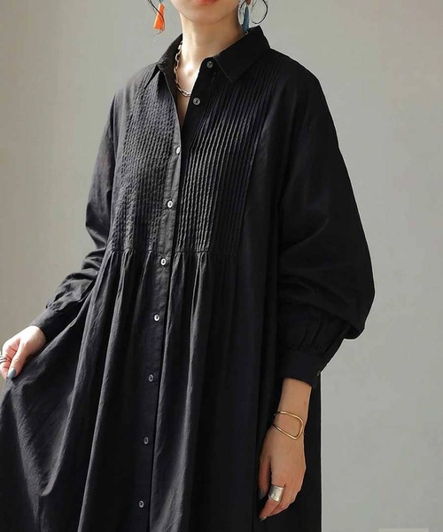antiqua(アンティカ)の「インド綿 ロングシャツ ワンピース(シャツワンピース・レディース・ホワイト/ブラック・R/P)」の10枚目の写真