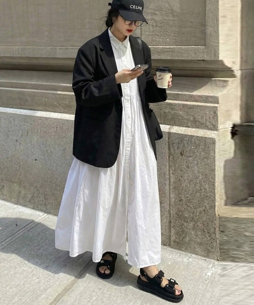 antiqua(アンティカ)の「インド綿 ロングシャツ ワンピース(シャツワンピース・レディース・ホワイト/ブラック・R/P)」の3枚目の写真