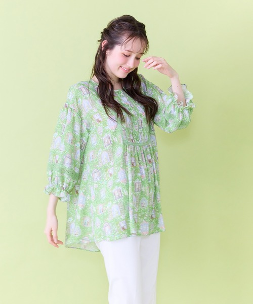 Jolly Poupee(ジョリープッペ)の「【22fabric】ルームメイトPT/ヨーク切替チュニック(チュニック・レディース・グリーン/イエロー・38/42/46)」の9枚目の写真