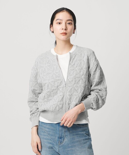 BEAUTY&YOUTH UNITED ARROWS（ビューティーアンドユースユナイテッドアローズ）の「【WEB限定 Wardrobe DAILY MINIMAL】レース ジップカーディガン ウォッシャブル（カーディガン/ボレロ・レディース・オフホワイト/ブラック/ライトグレー・FREE）」の3枚目の写真