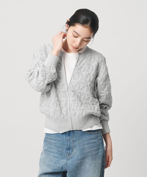 BEAUTY&YOUTH UNITED ARROWS（ビューティーアンドユースユナイテッドアローズ）の「【WEB限定 Wardrobe DAILY MINIMAL】レース ジップカーディガン ウォッシャブル（カーディガン/ボレロ・レディース・オフホワイト/ブラック/ライトグレー・FREE）」の4枚目の写真