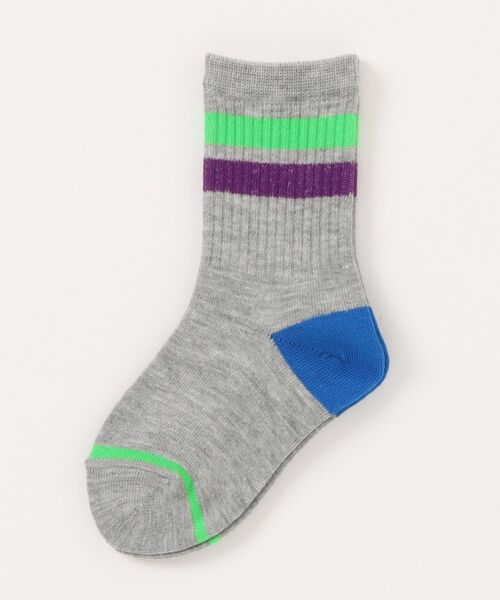 HAKKA KIDS（ハッカキッズ）の「配色ラインソックス（ソックス/靴下・キッズ・ブルー/杢グレー/オフホワイト・S/M/L/LL）」の2枚目の写真