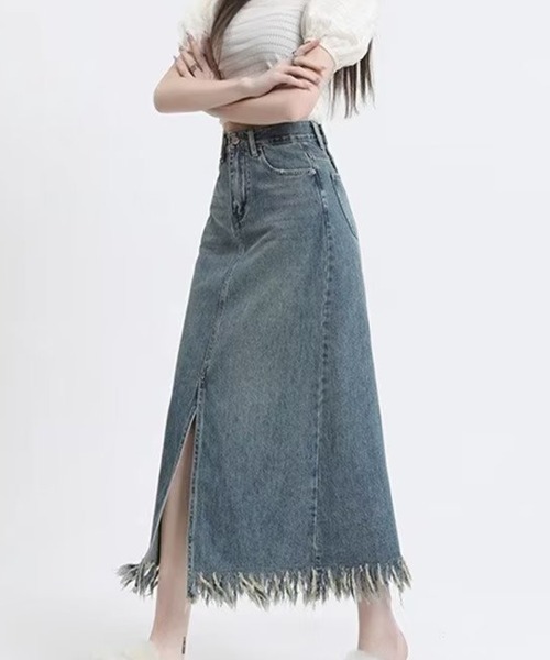 SallyLunn(サリーラン)の「フリンジヘムハイウエストデニムスカート(デニムスカート・レディース・ブルー・MEDIUM/LARGE)」の10枚目の写真