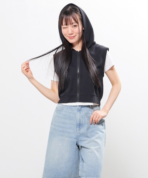 Honeys（ハニーズ）の「ノースリーブパーカー（パーカー・レディース・ブラック/サックスブルー/アイボリー/杢グレー・S/M/L）」の8枚目の写真
