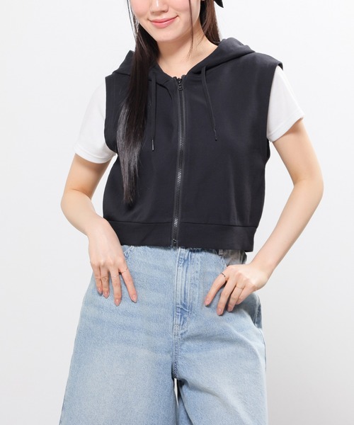 Honeys（ハニーズ）の「ノースリーブパーカー（パーカー・レディース・ブラック/サックスブルー/アイボリー/杢グレー・S/M/L）」の9枚目の写真