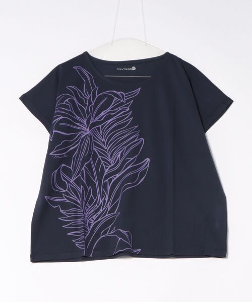 Maunaloa（マウナロア）の「【Maunaloa】クールタッチ ラインリーフトップス（Tシャツ/カットソー・レディース・ネイビー/アイボリー/ブラック・FREE）」の3枚目の写真