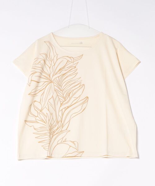 Maunaloa（マウナロア）の「【Maunaloa】クールタッチ ラインリーフトップス（Tシャツ/カットソー・レディース・ネイビー/アイボリー/ブラック・FREE）」の2枚目の写真