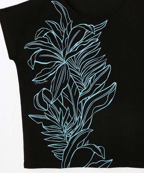 Maunaloa（マウナロア）の「【Maunaloa】クールタッチ ラインリーフトップス（Tシャツ/カットソー・レディース・ネイビー/アイボリー/ブラック・FREE）」の4枚目の写真