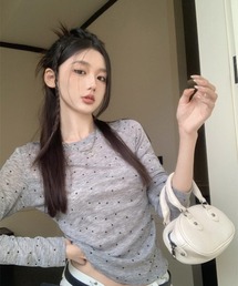 ドット柄長袖トップス