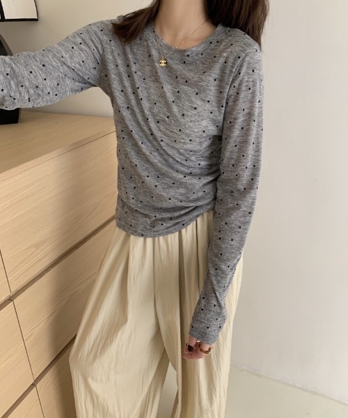 Ritzy(リッツィー)の「ドット柄長袖トップス(Tシャツ/カットソー・レディース・ベージュ/グレー・FREE)」の18枚目の写真