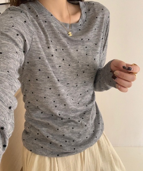 Ritzy(リッツィー)の「ドット柄長袖トップス(Tシャツ/カットソー・レディース・ベージュ/グレー・FREE)」の20枚目の写真