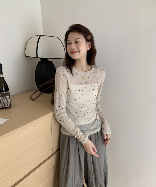 Ritzy(リッツィー)の「ドット柄長袖トップス(Tシャツ/カットソー・レディース・ベージュ/グレー・FREE)」の21枚目の写真