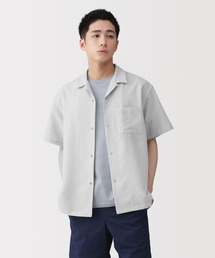 紳士　風を通すストレッチサッカーオープンカラー半袖シャツ