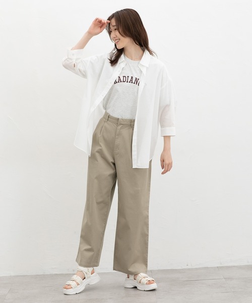 Honeys(ハニーズ)の「やわらか綿7分袖シャツ(シャツ/ブラウス・レディース・ホワイト×ネイビー/キャメル/サックスブルー系/ホワイト/ブラック/グレイッシュブルー・L/LL/M)」の7枚目の写真