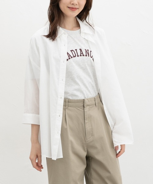 Honeys(ハニーズ)の「やわらか綿7分袖シャツ(シャツ/ブラウス・レディース・ホワイト×ネイビー/キャメル/サックスブルー系/ホワイト/ブラック/グレイッシュブルー・L/LL/M)」の8枚目の写真